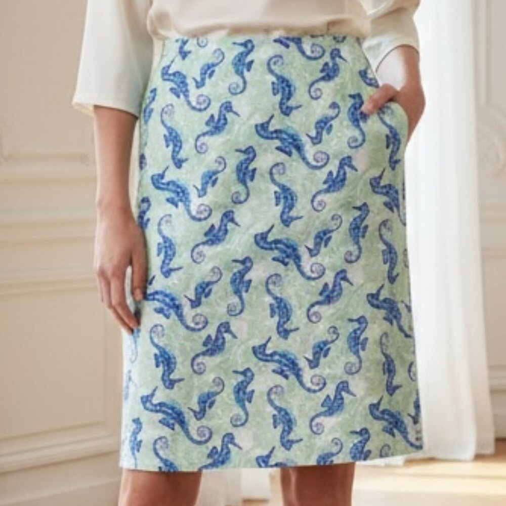 Vineyard Vines White Green Blue Sea Horse Print Skirt 6